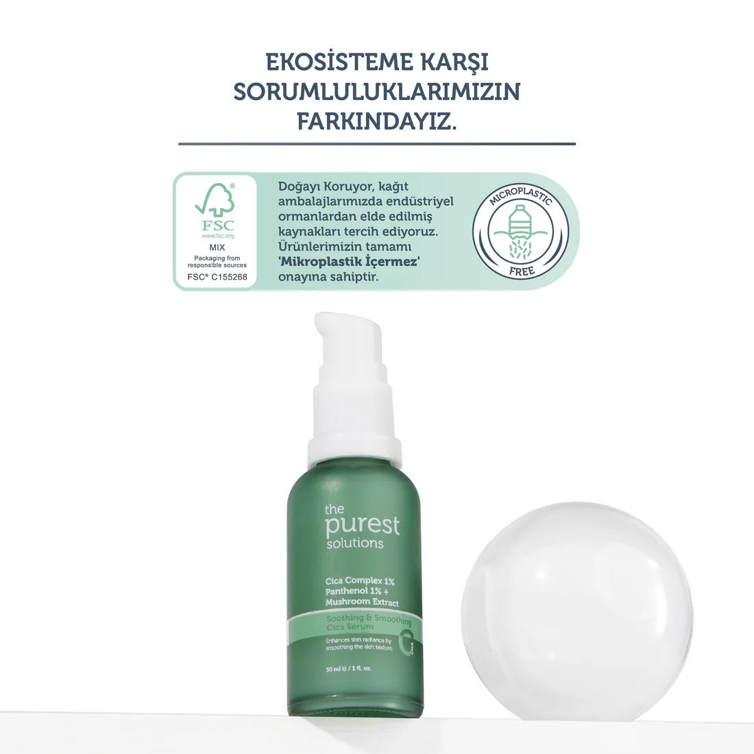 The Purest Solutions, Hassas Ciltler için, Kızarıklık Karşıtı ve Bariyer Onarıcı, Cica Serum - 30 ml