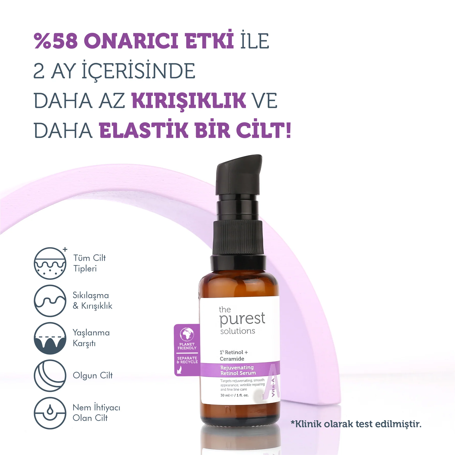 The Purest Solutions, Yaşlanma Karşıtı ve Kırışıklık Giderici, Onarıcı, Retinol Gece Serumu - 30 ml