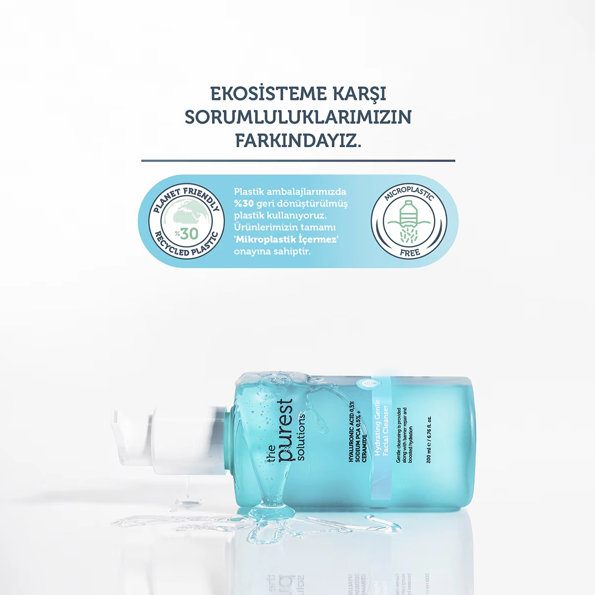 The Purest Solutions, Kuru ve Karma Ciltler için, Nemlendirici ve Bariyer Onarıcı, Temizleme Jeli - 200 ml