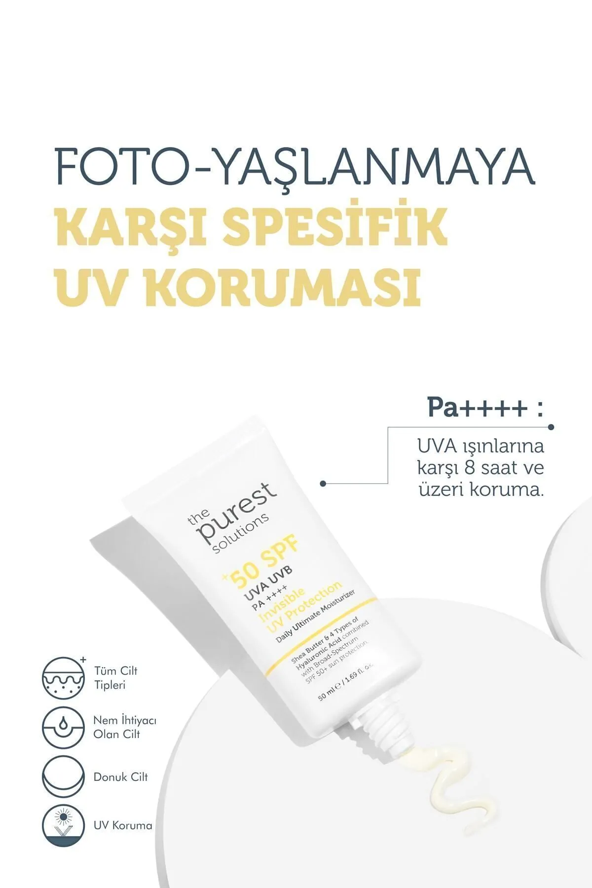 The Purest Solutions, Yüksek Koruma ve Nemlendirici Etkili, Güneş Koruyucu Krem SPF 50 - 50 ml 