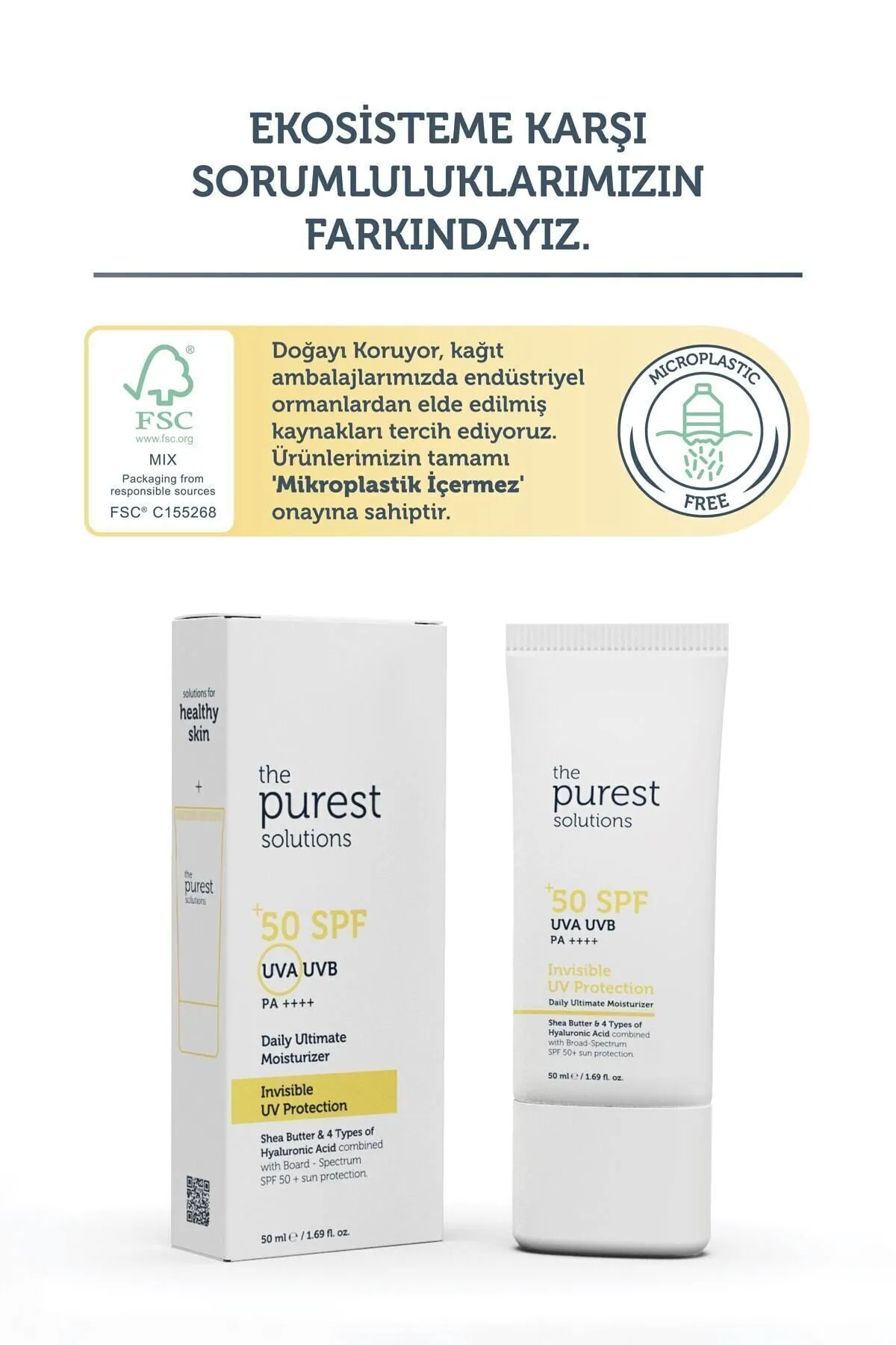 The Purest Solutions, Yüksek Koruma ve Nemlendirici Etkili, Güneş Koruyucu Krem SPF 50 - 50 ml 