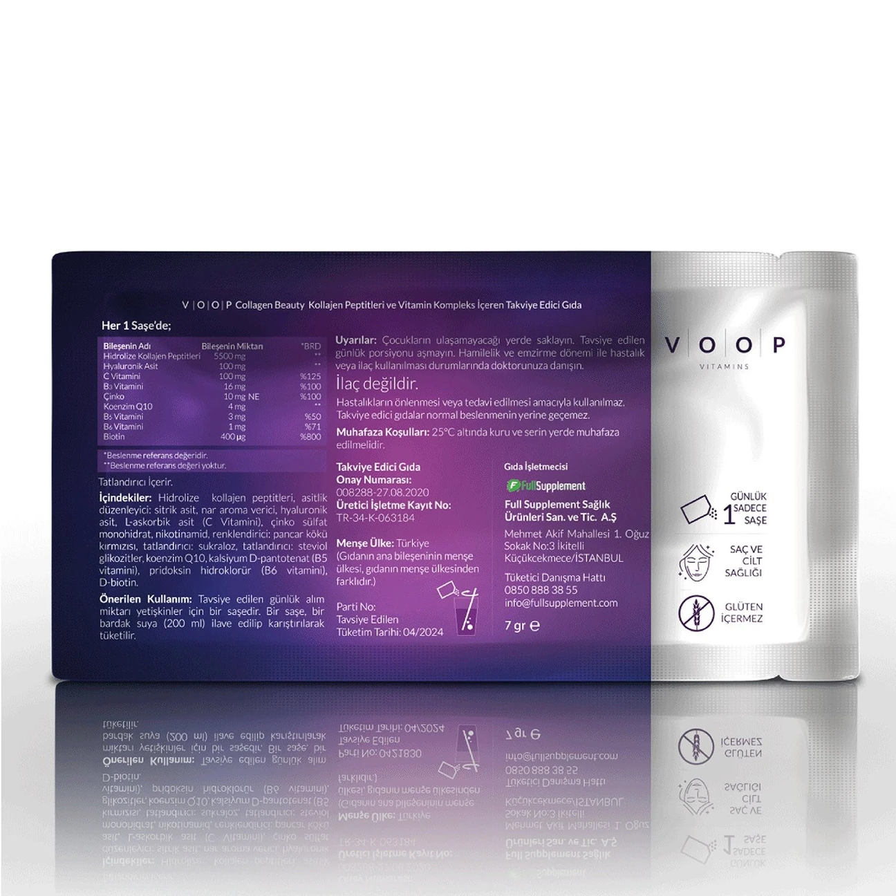 Voop, Collagen, Beauty Yüksek Biyoaktif Hidrolize Tip 1 & Tip 3 Kolajen Takviyesi - 10 Toz Saşe